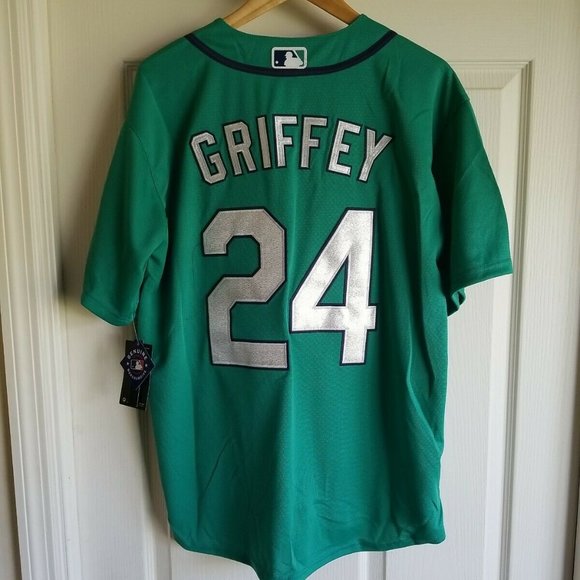 KEN GRIFFEY JR SEATTLE MARINERS GREEN RETRO THROWBACK JERSEY - Picture 7 of 8